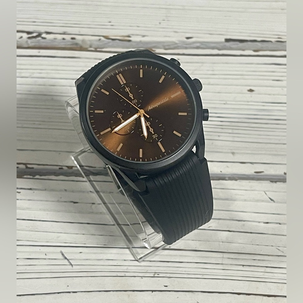 NEW BATTERY Aeropostale Luxury‎ Watch Metallic Brown Chronograph Dial Silicone